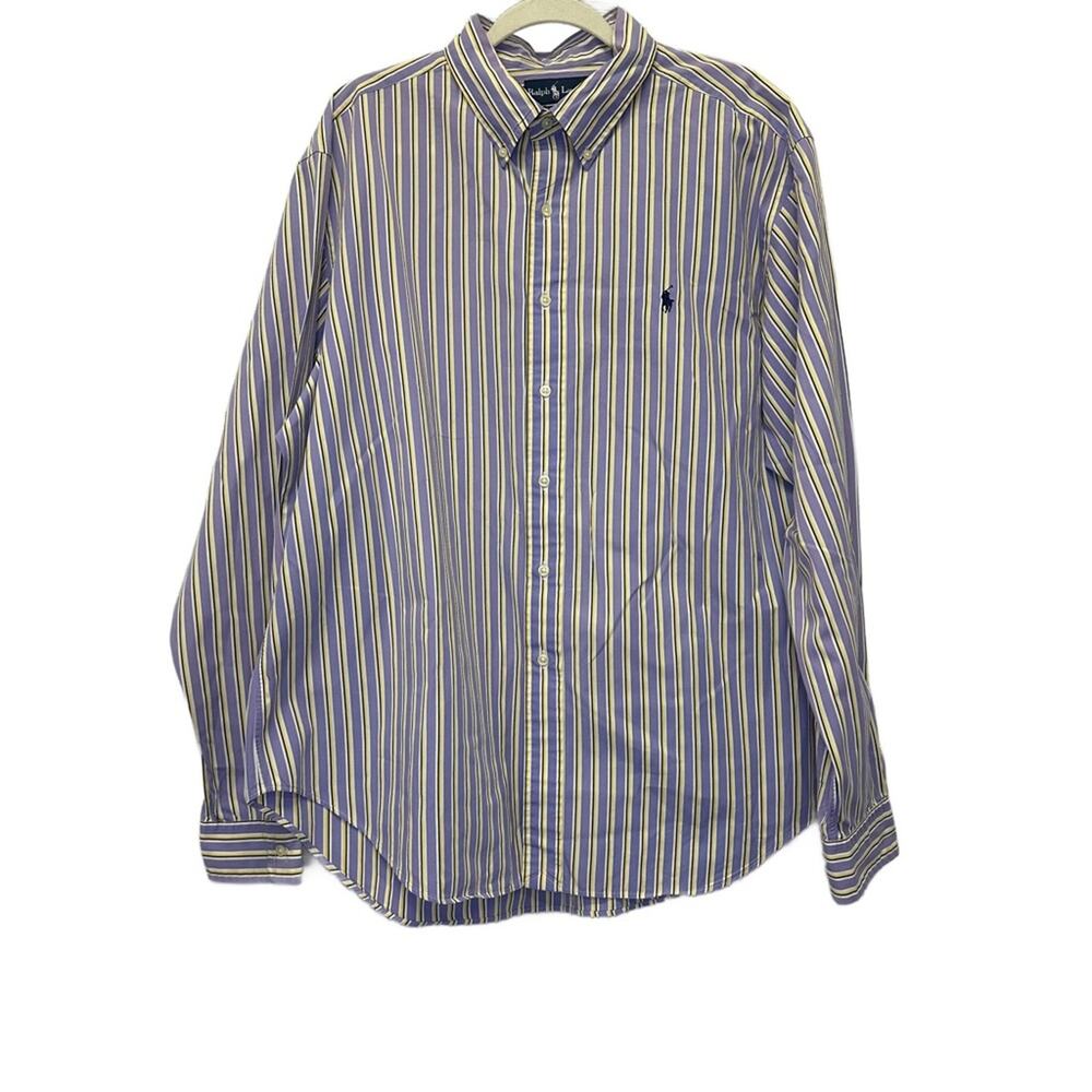 Ralph Lauren Classic Fit Striped Shirt XXL Lavender Yellow Navy Stripes